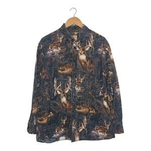 Legacy Falls Outfitters Men's XL Multi Color Deer Graphic Button Down Shirt Buck